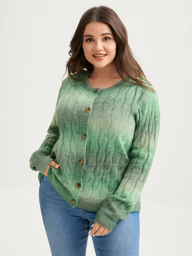 Color Gradient Textured Button Knit Cardigan
