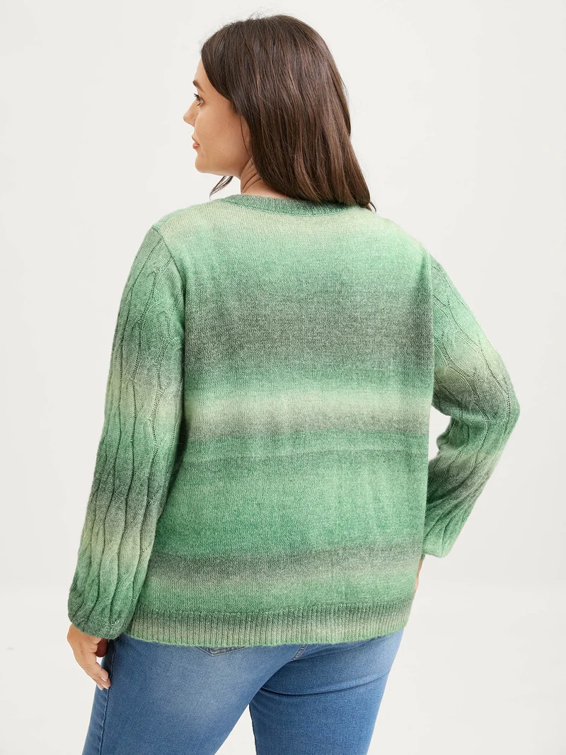 Color Gradient Textured Button Knit Cardigan