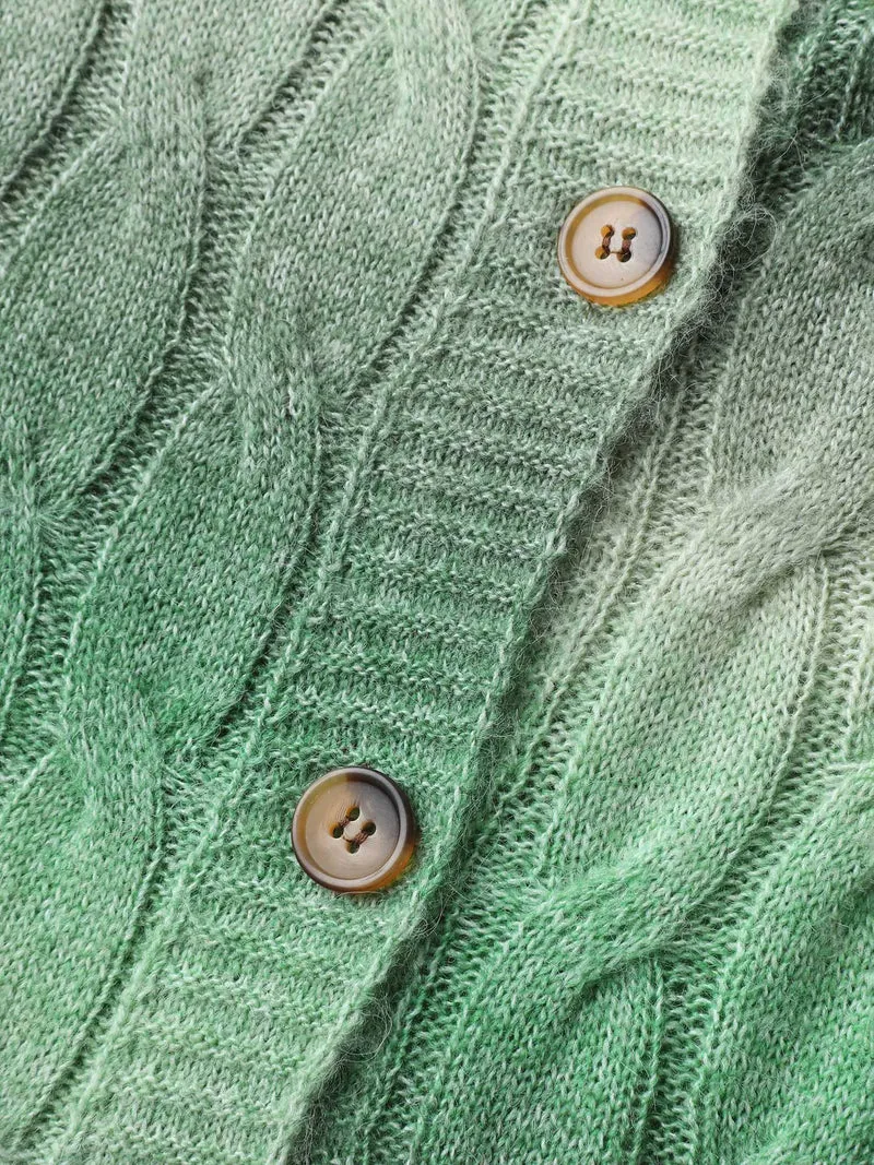 Color Gradient Textured Button Knit Cardigan