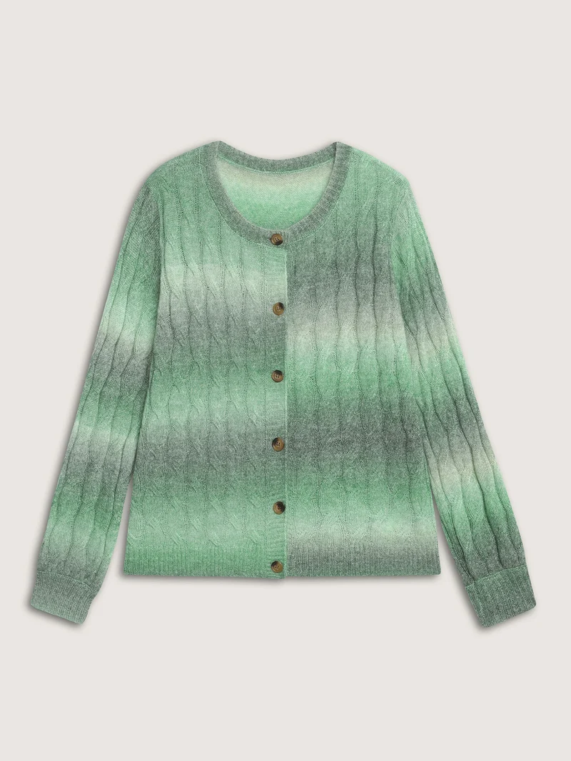 Color Gradient Textured Button Knit Cardigan