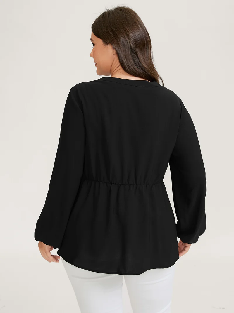 Color Contrast Embroidery Flared Blouse