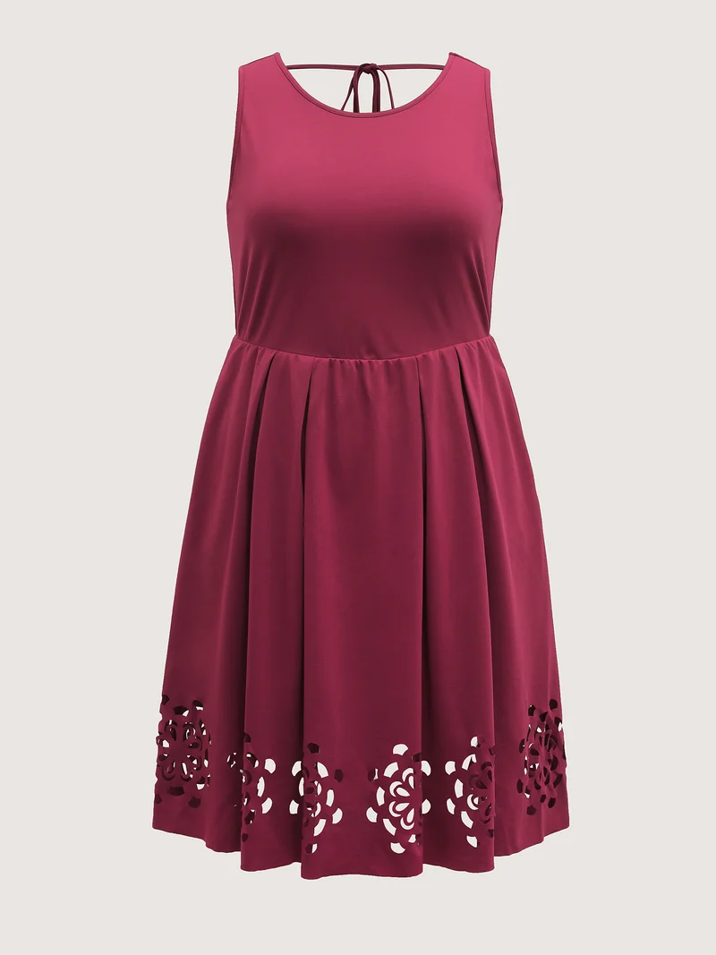 Laser Cut Hem Backless Tie Midi Dress