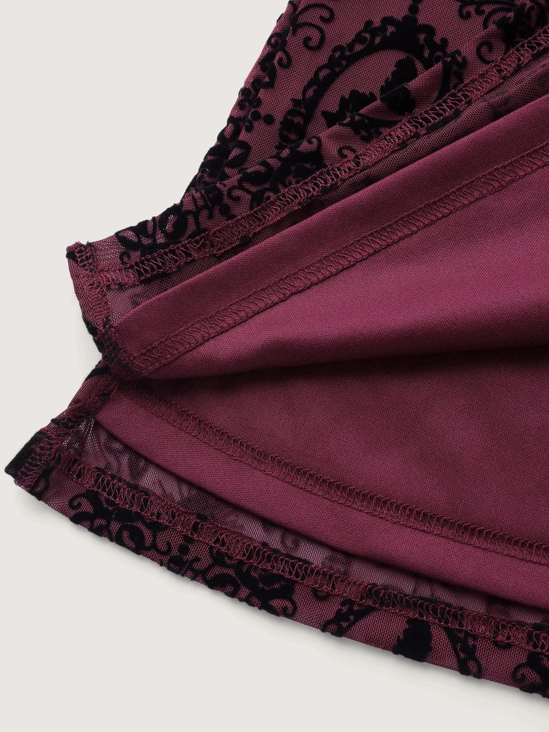 Flocked Texture Shirred Contrast Blouse