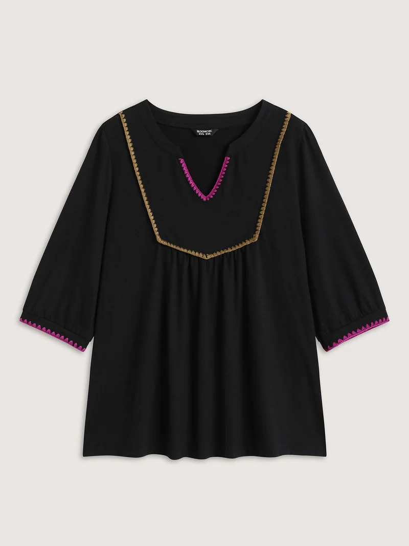 Contrast Embroidery Thread Detail T-Shirt