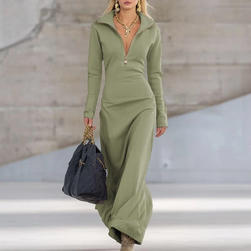Robe sweat-shirt longue femme à col polo
