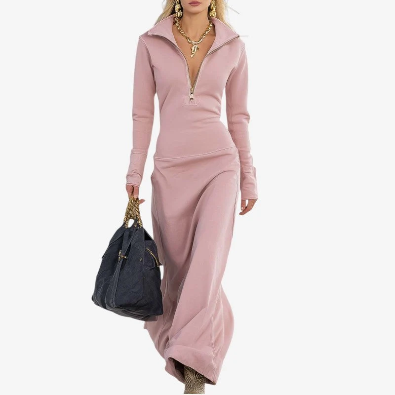 Robe sweat-shirt longue femme à col polo