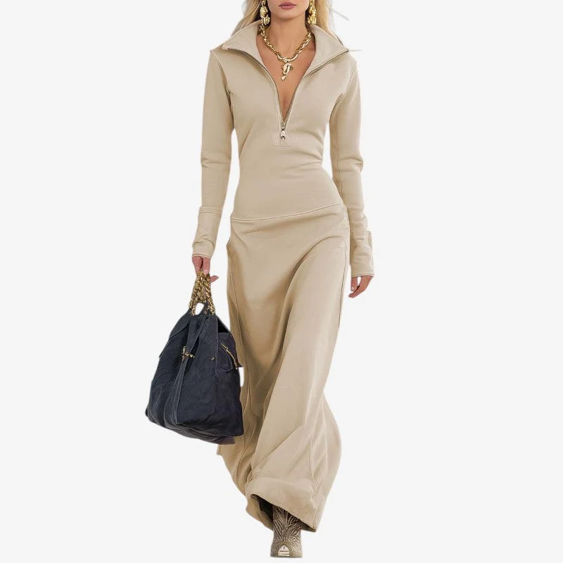 Robe sweat-shirt longue femme à col polo