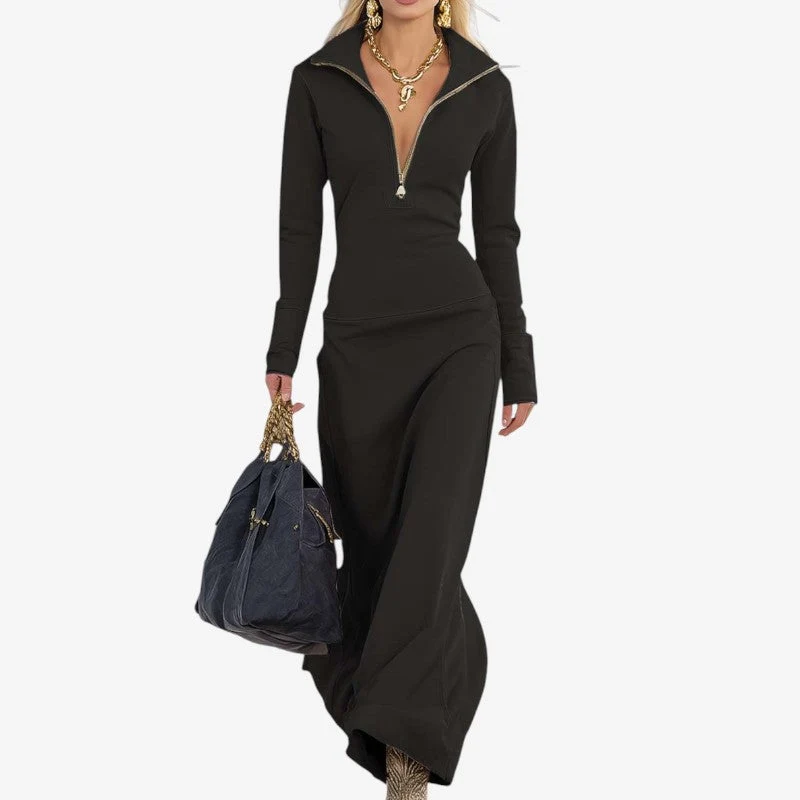 Robe sweat-shirt longue femme à col polo