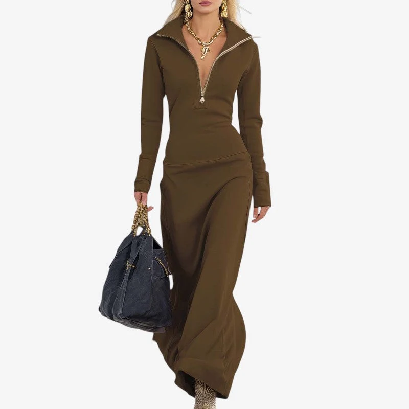 Robe sweat-shirt longue femme à col polo