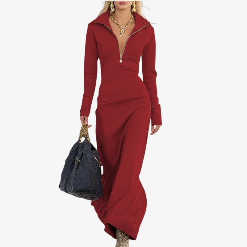 Robe sweat-shirt longue femme à col polo