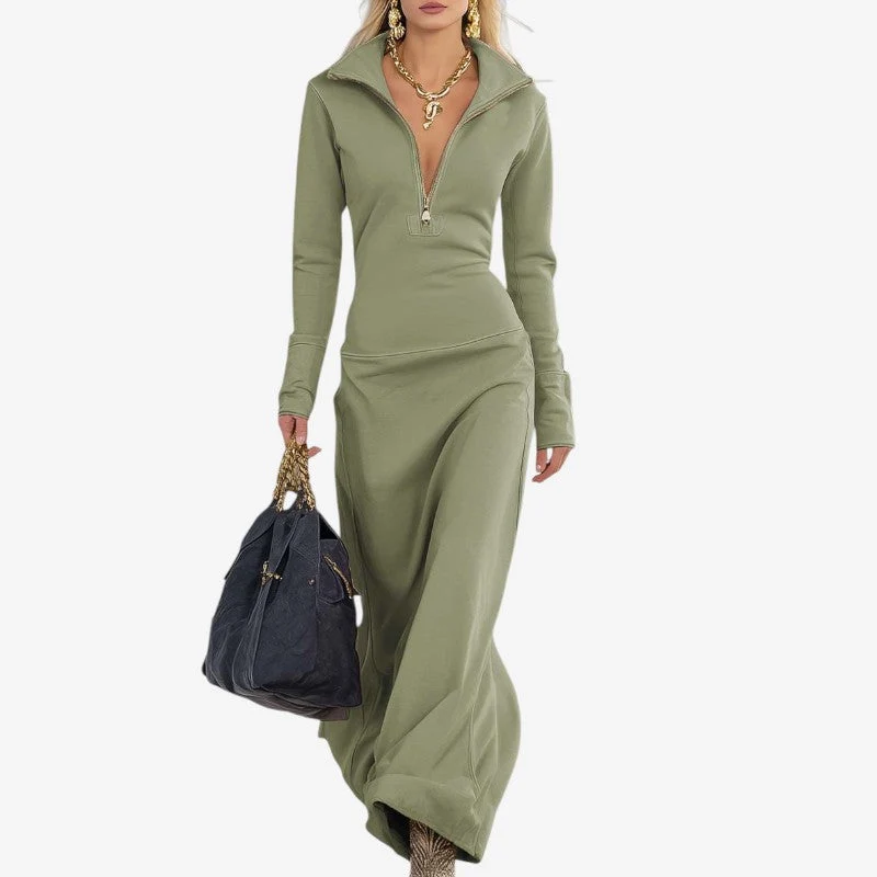 Robe sweat-shirt longue femme à col polo