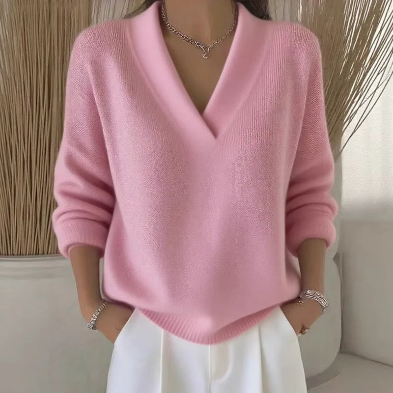 Pull femme à col V côtelé