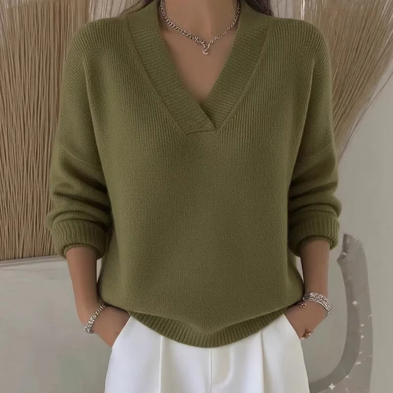 Pull femme à col V côtelé