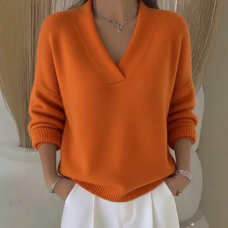 Pull femme à col V côtelé