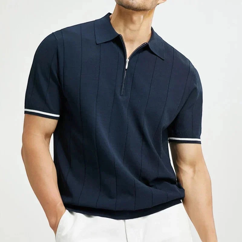 Polo homme à rayures et fermeture zippée