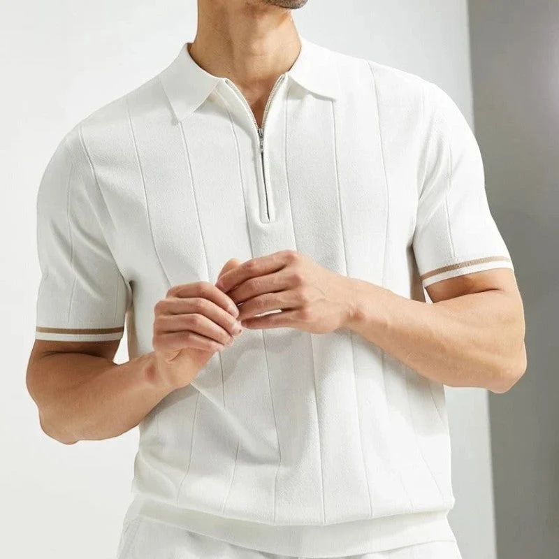 Polo homme à rayures et fermeture zippée