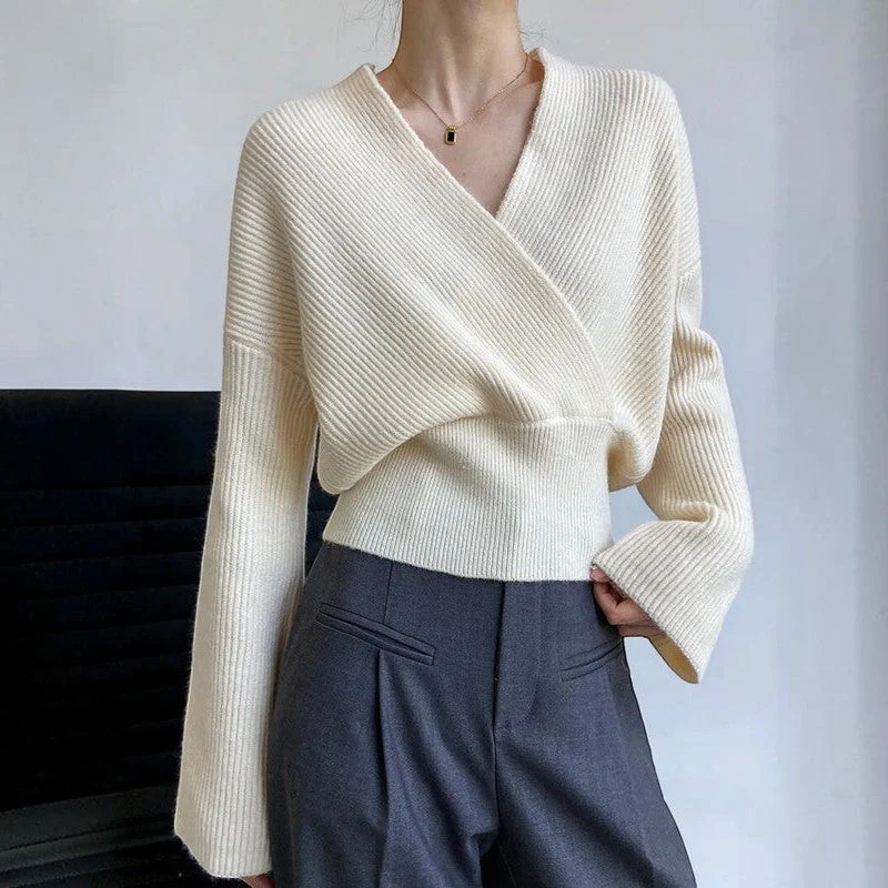 Pull femme en maille côtelée avec manches longues