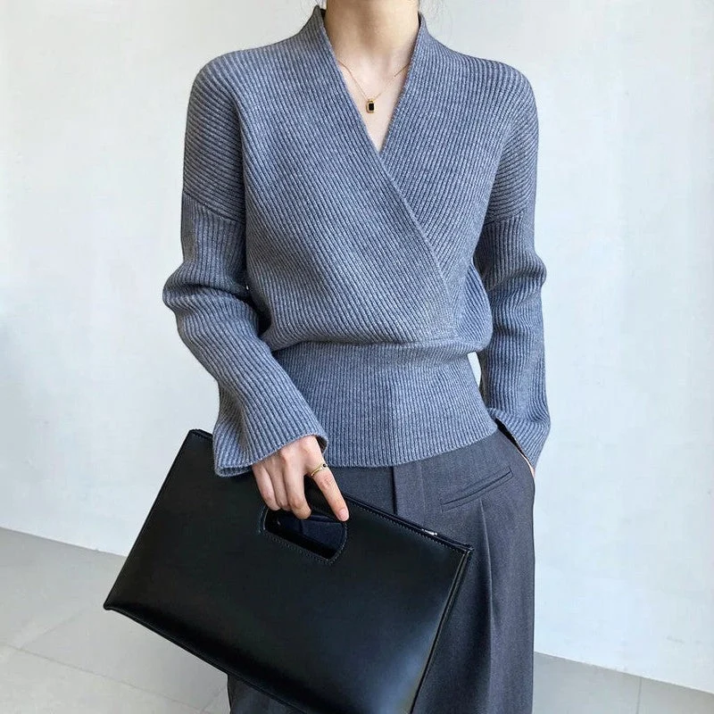 Pull femme en maille côtelée avec manches longues