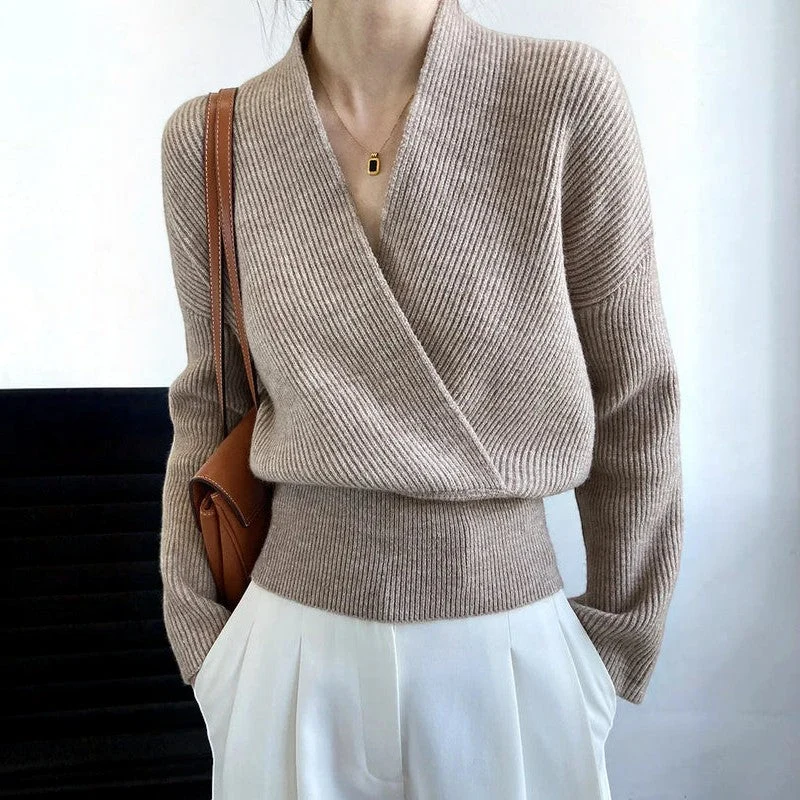 Pull femme en maille côtelée avec manches longues