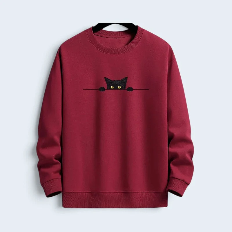 Sweat homme imprimé chat avec col rond