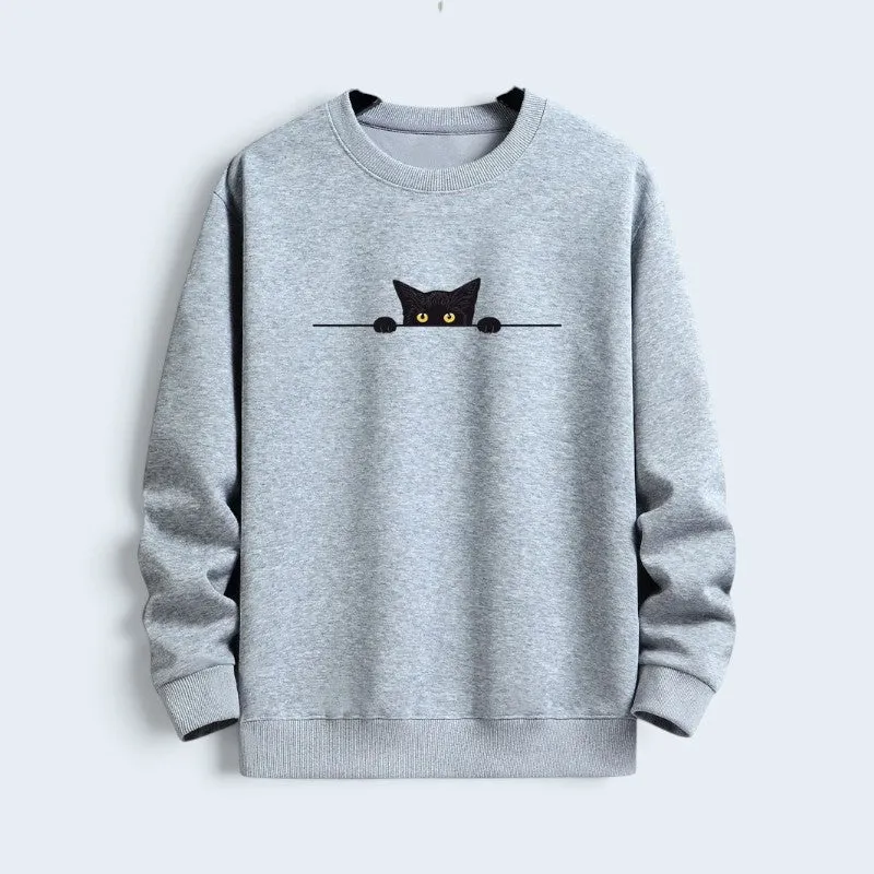 Sweat homme imprimé chat avec col rond
