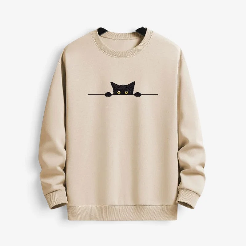 Sweat homme imprimé chat avec col rond