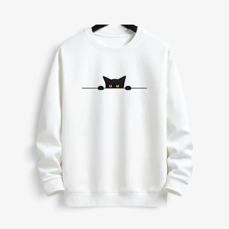 Sweat homme imprimé chat avec col rond