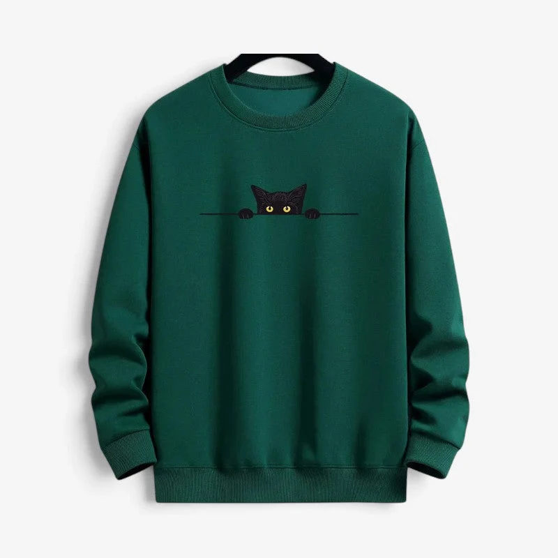 Sweat homme imprimé chat avec col rond