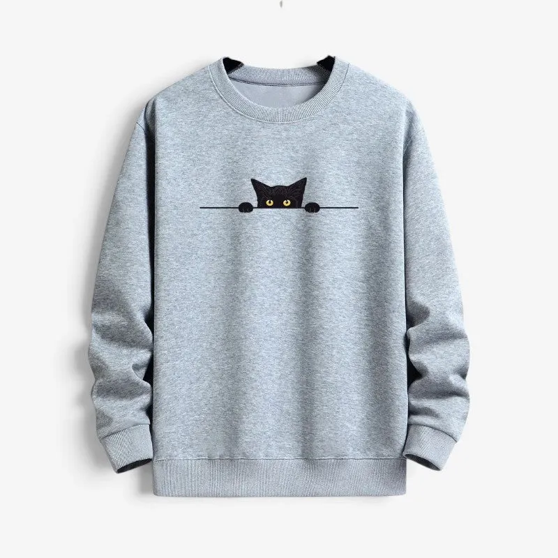 Sweat homme imprimé chat avec col rond