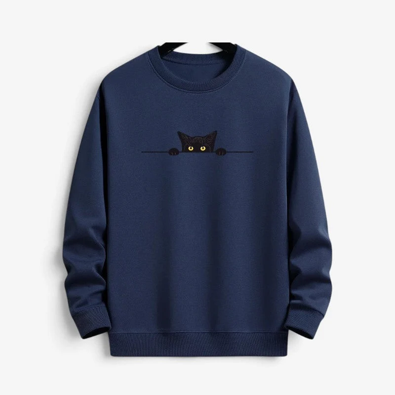 Sweat homme imprimé chat avec col rond