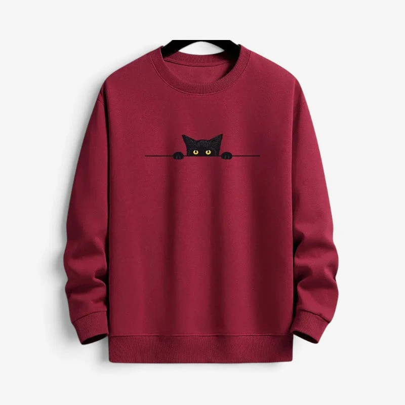 Sweat homme imprimé chat avec col rond