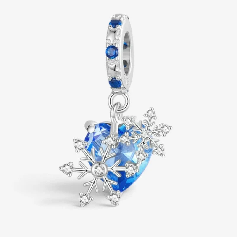 Breloque flocon de neige pour femme avec pendentif cœur