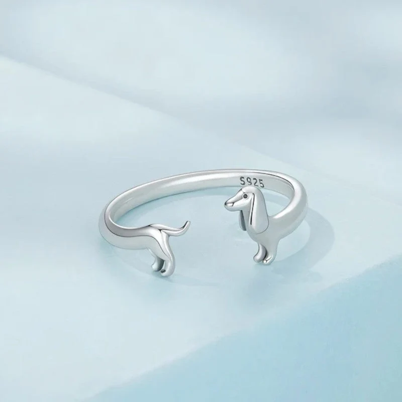 Bague femme ouverte avec motif teckel