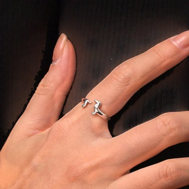 Bague femme ouverte avec motif teckel