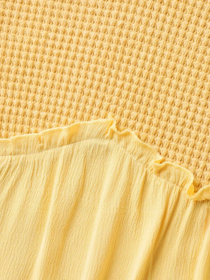 Waffle Grid Spliced Ruffled Tank Top