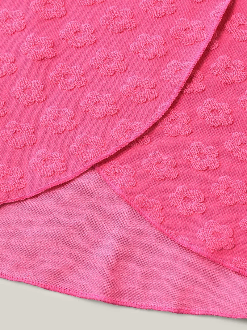 Floral Textured Overlap Split Swim Top