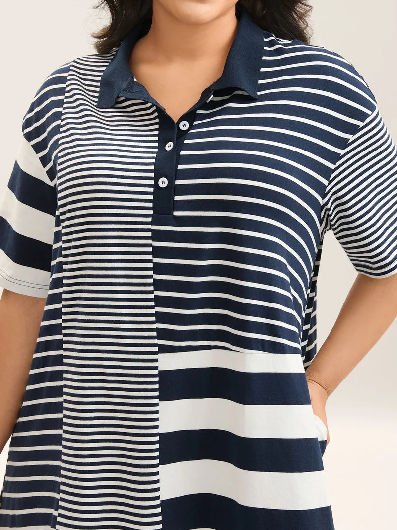 Cotton Knit Stripe Print Midi Dress