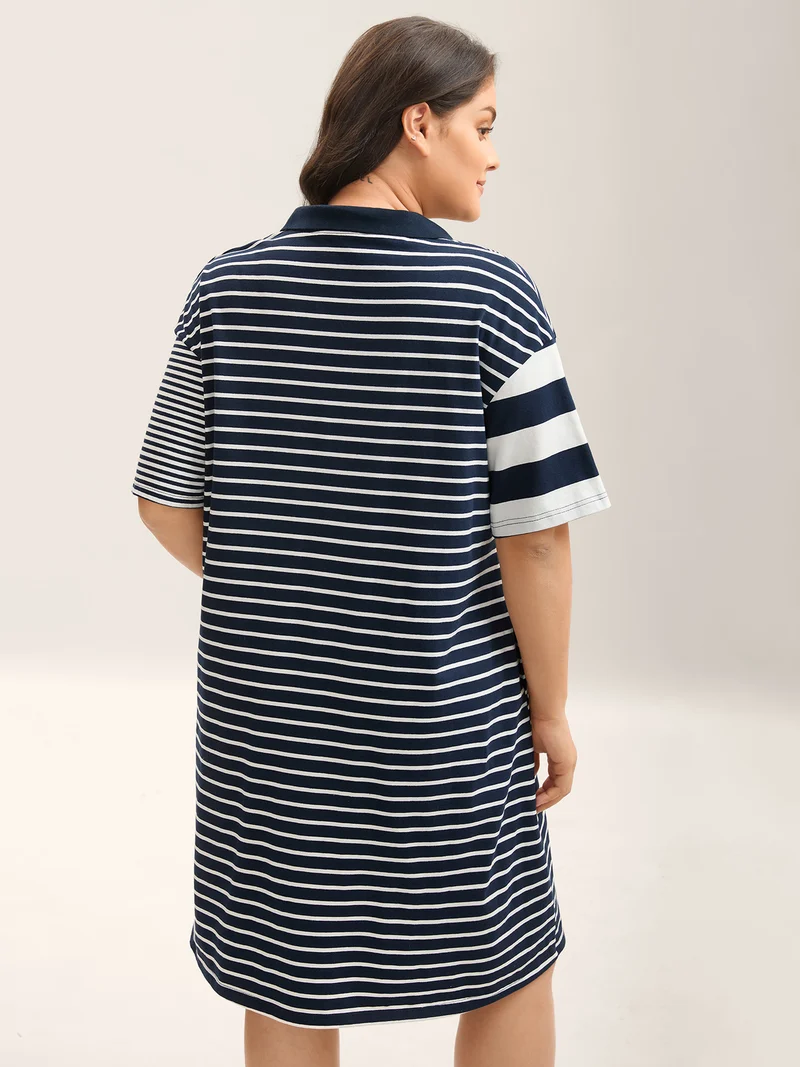 Cotton Knit Stripe Print Midi Dress