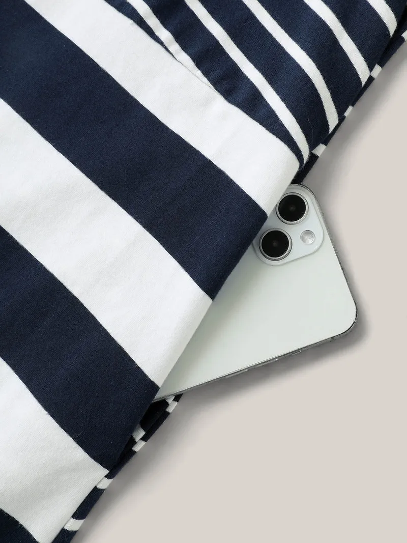 Cotton Knit Stripe Print Midi Dress