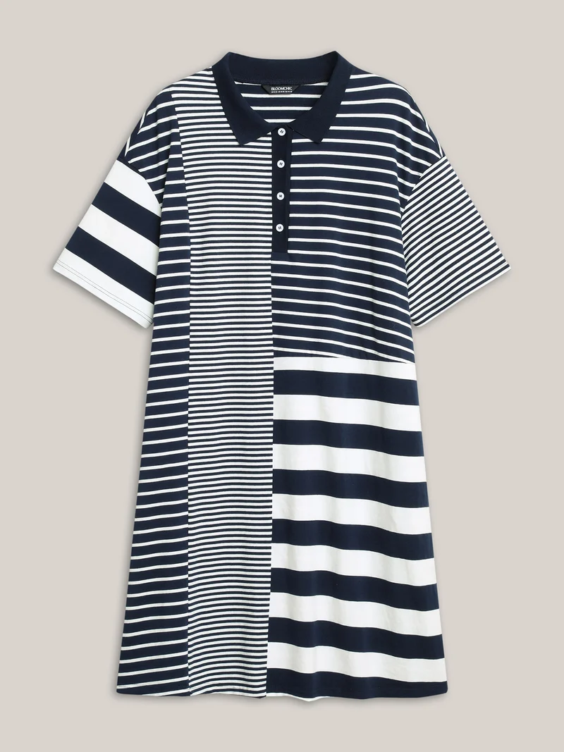 Cotton Knit Stripe Print Midi Dress