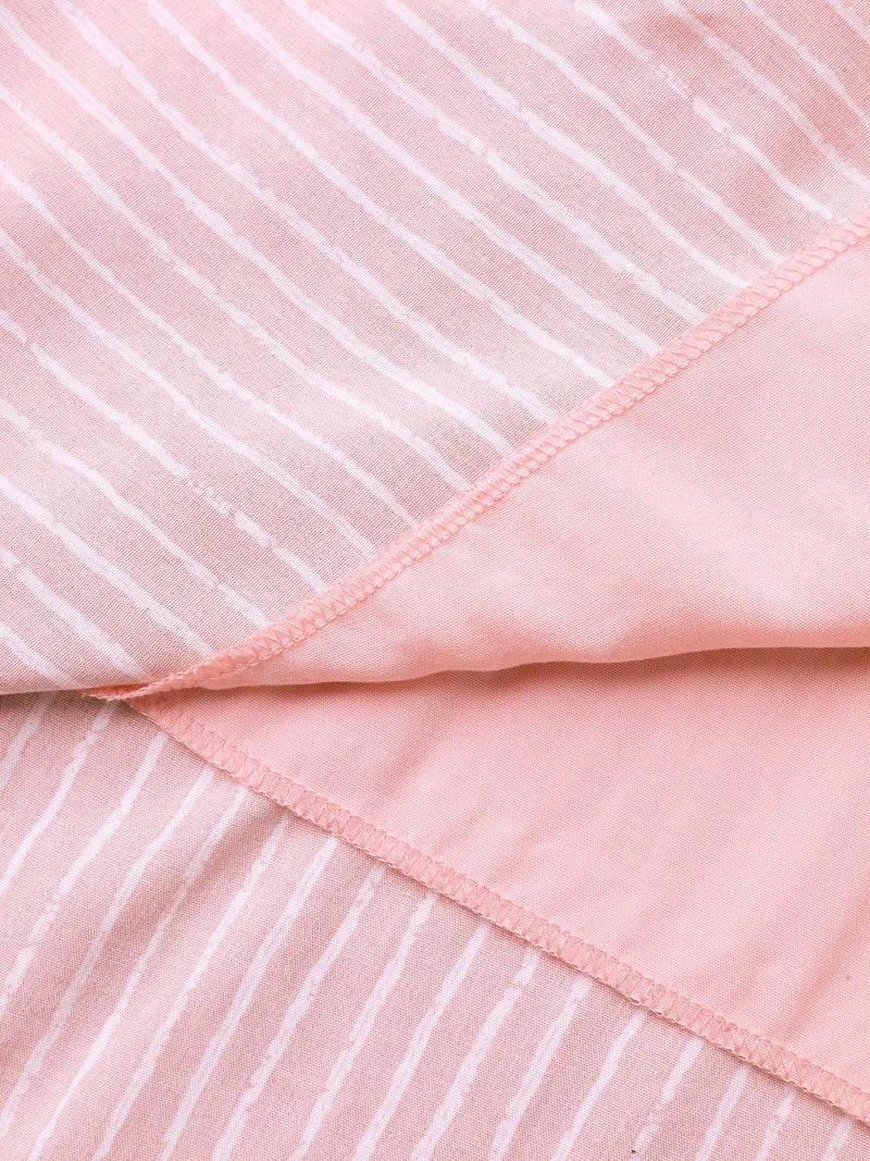 Rayon Stripe Print Puff Sleeve A-Line Dress