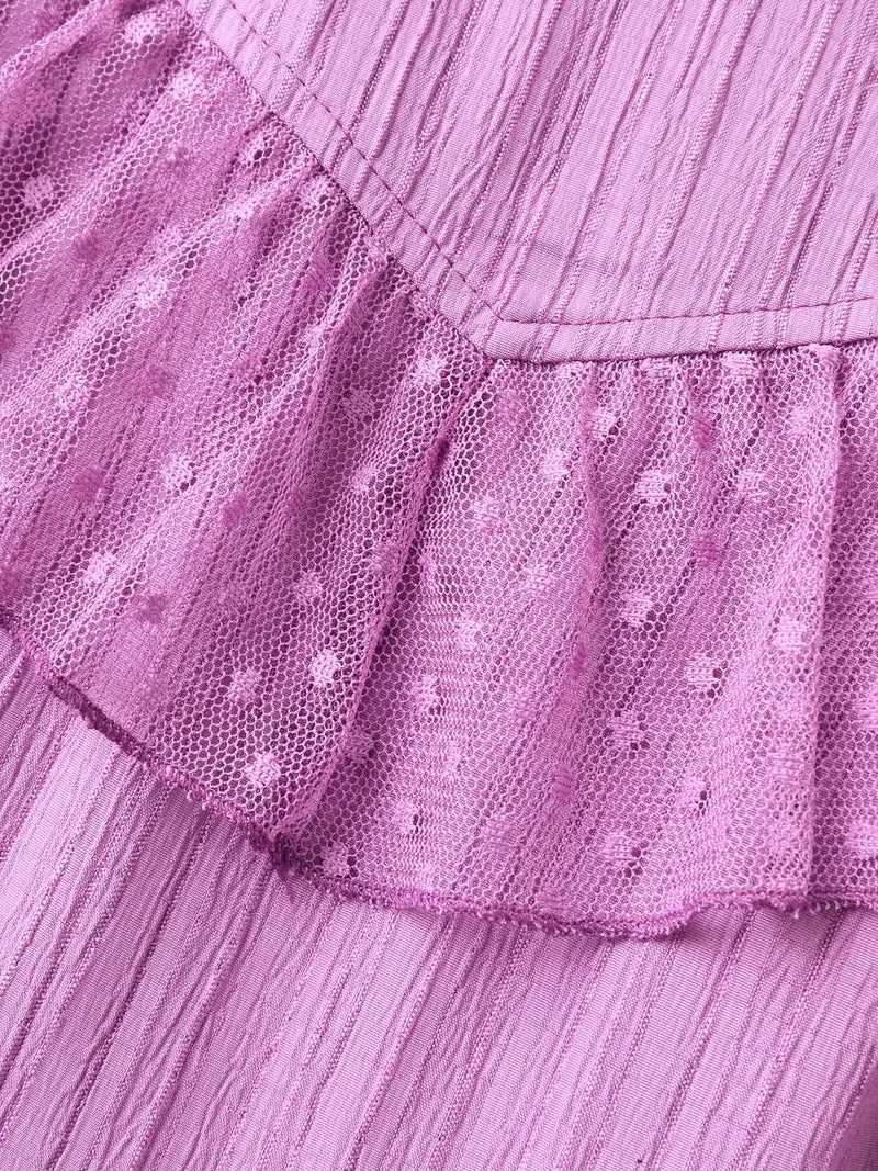 Textured Ruffled Detail Pockets Midi Dress