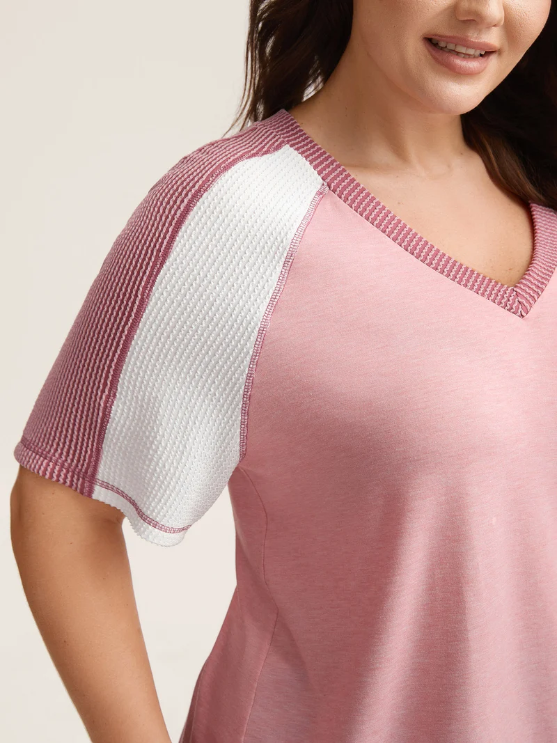 Color Contrast Textured Raglan Sleeve T-Shirt