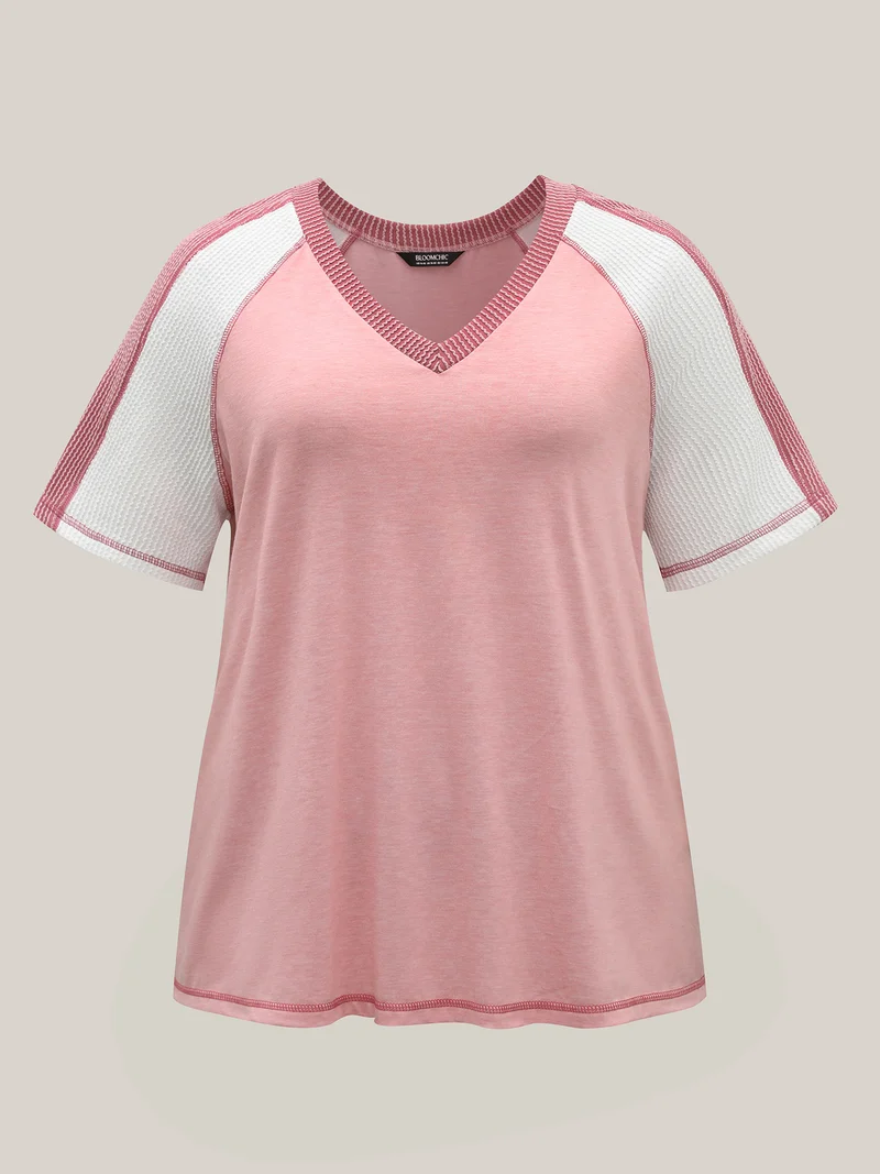 Color Contrast Textured Raglan Sleeve T-Shirt