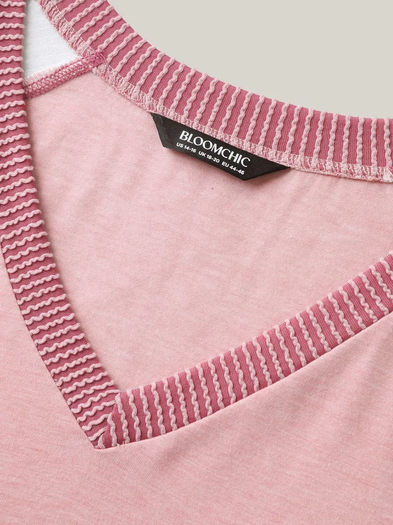 Color Contrast Textured Raglan Sleeve T-Shirt
