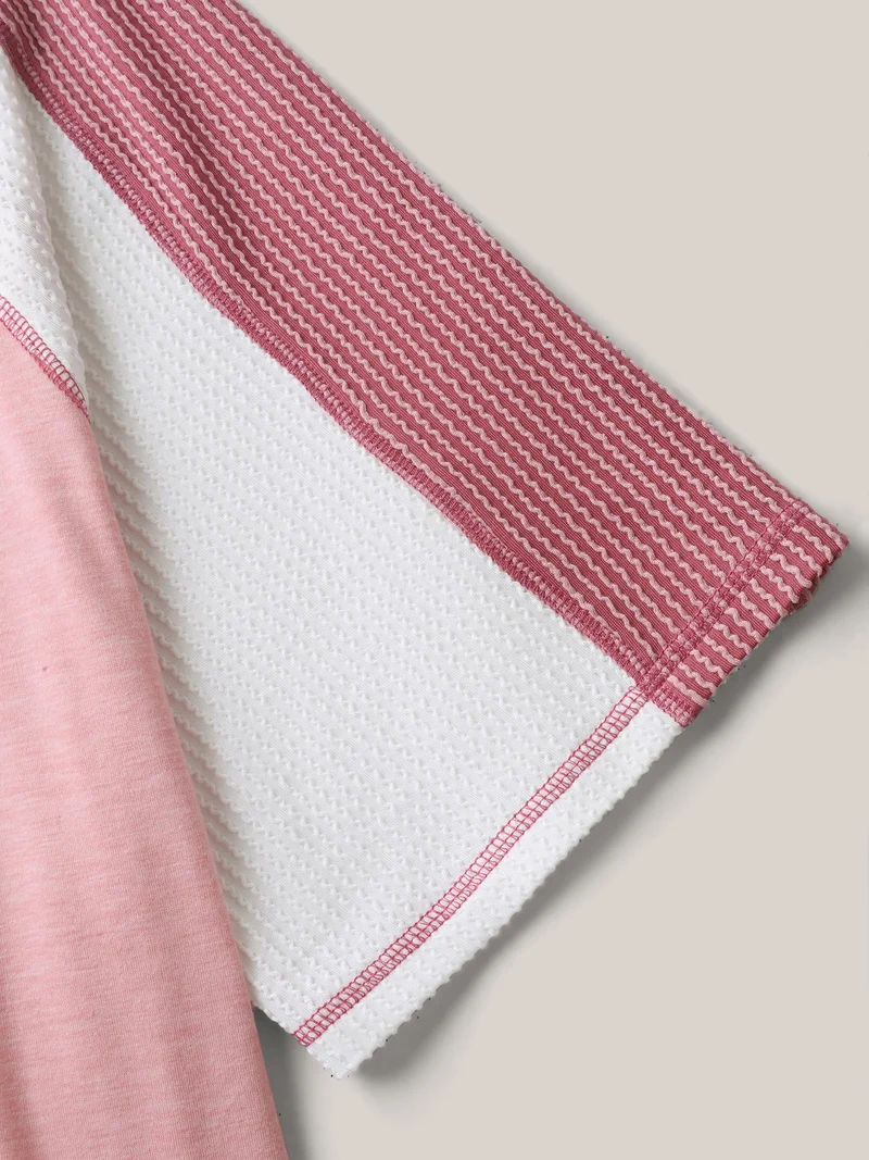 Color Contrast Textured Raglan Sleeve T-Shirt