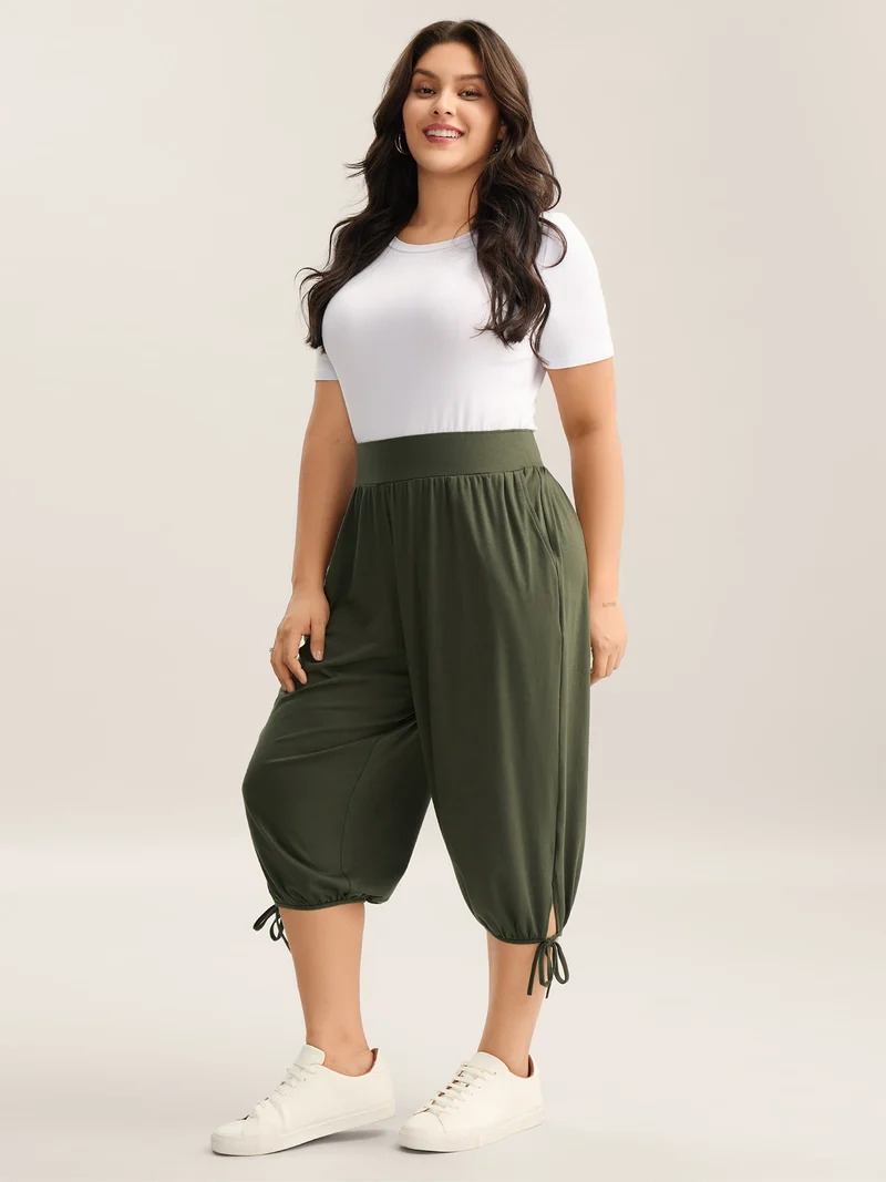 Keyhole Hem Ties Jogger Pants