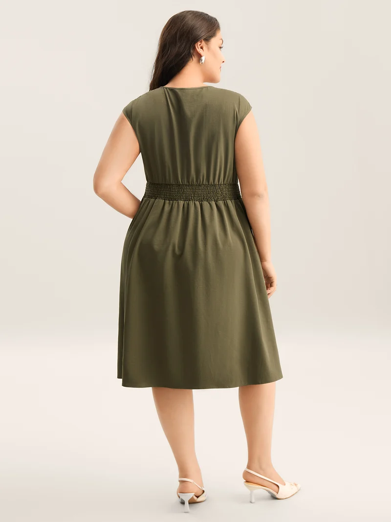 Zipper Front Woven A-Line Midi Skirt