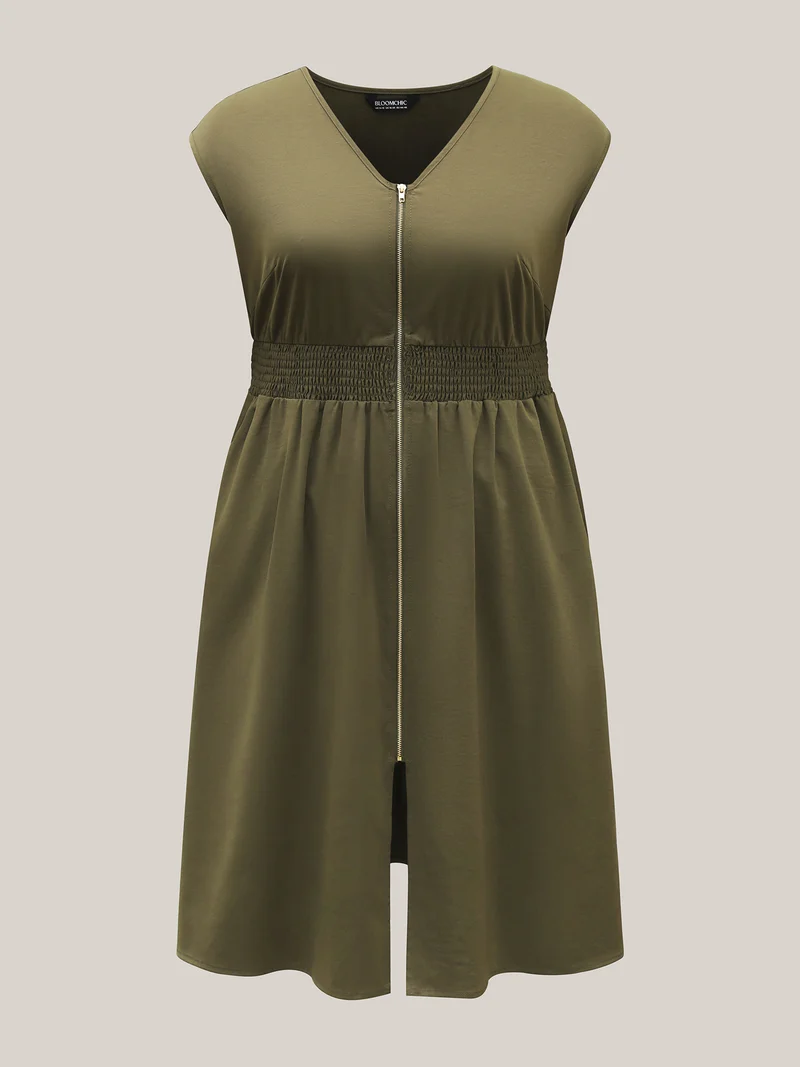 Zipper Front Woven A-Line Midi Skirt