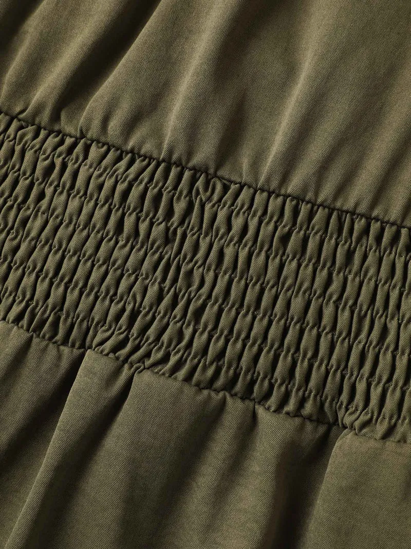 Zipper Front Woven A-Line Midi Skirt